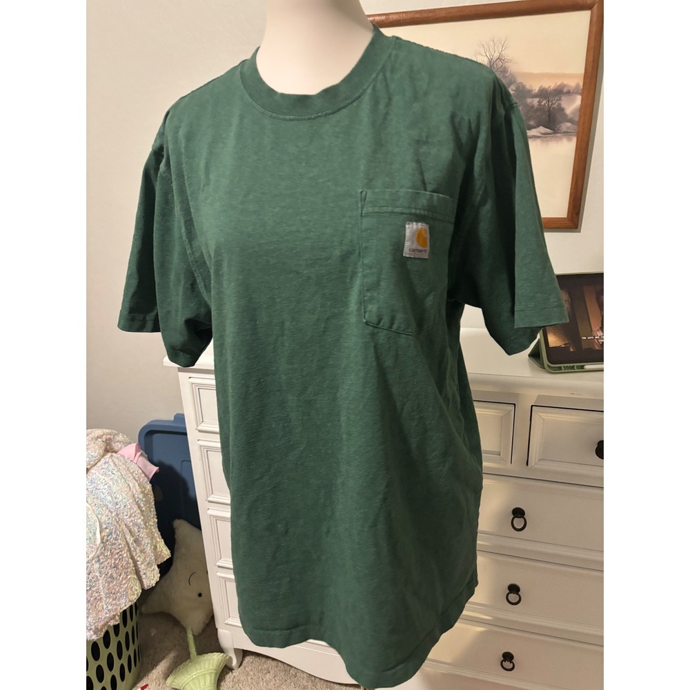Carhartt Mens Pocket Tee Loose Fit Heavyweight Green Short Sleeve T-Shirt Medium